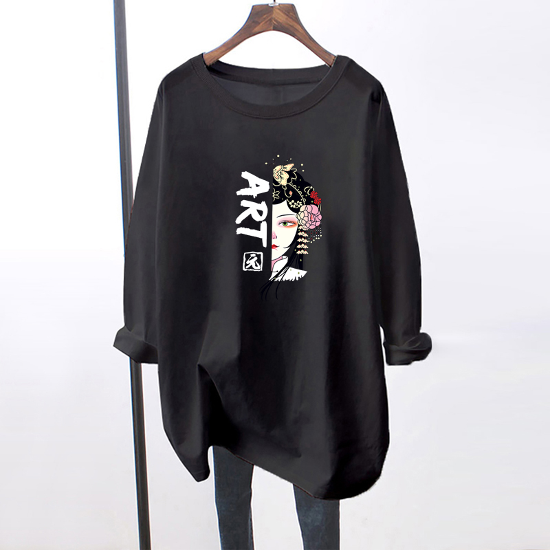 Guantu 100% cotton women's 2020 autumn alphabet cartoon print bottom shirt women's round neck long sleeve T-shirt
