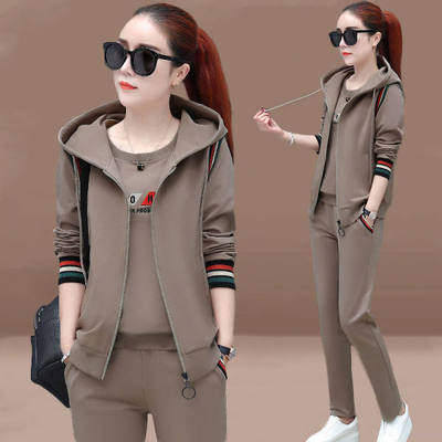 Vest three piece set new Korean autumn long sleeve sweater large casual sportswear set women