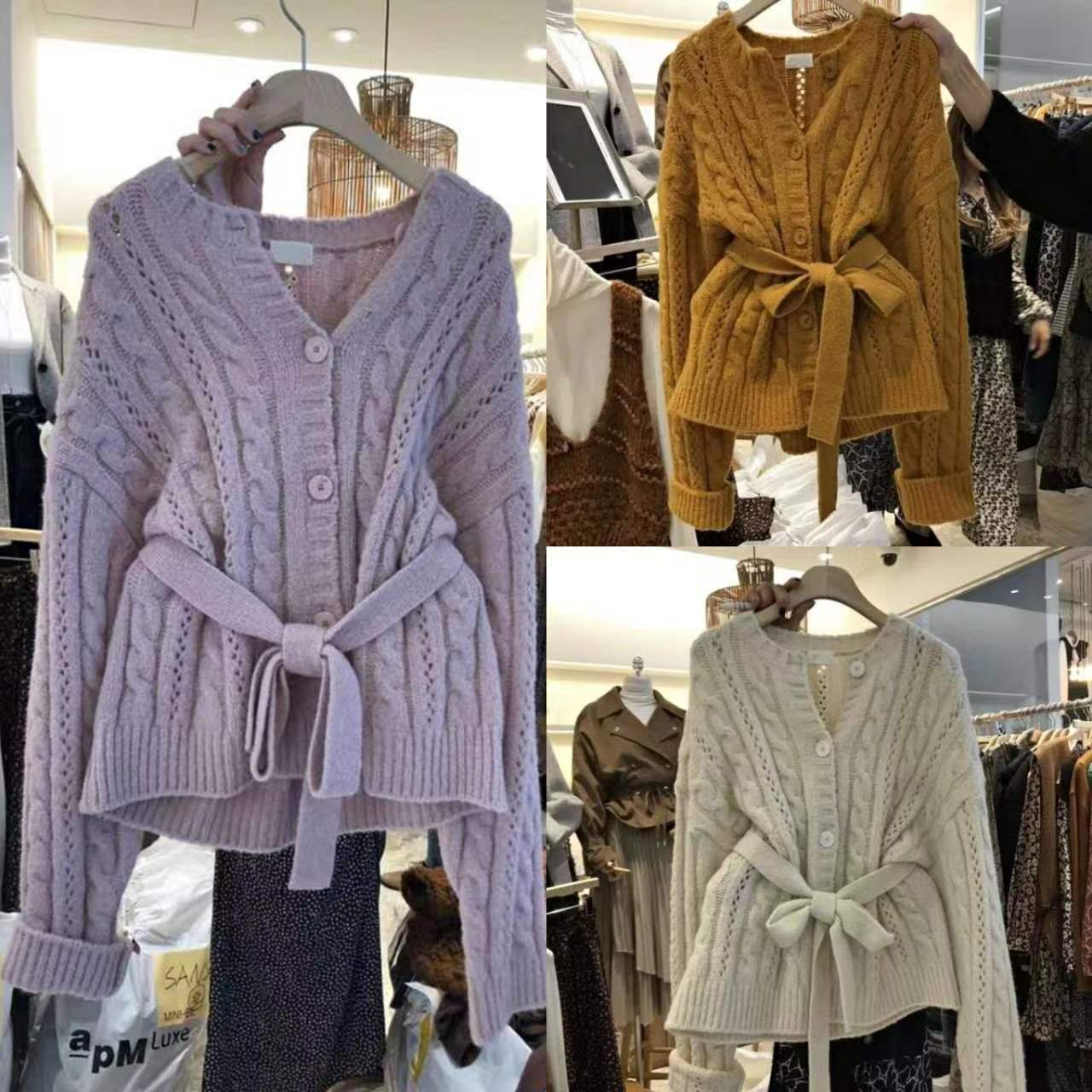 2022 autumn and winter new light cooked Xiaoxiangfeng twist sweater cardigan Korean style royal sister Fan Yang style knitted sweater