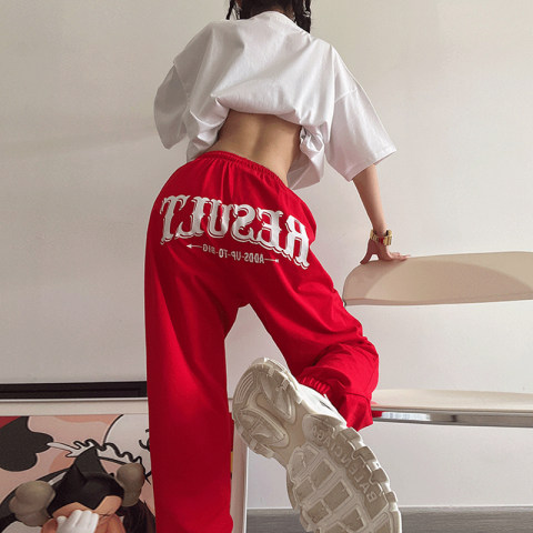 Red letter pants 2022 new guard pants women hip hop loose spice girls dancing sports thin Leggings trend