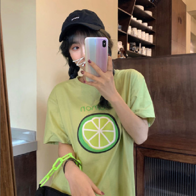 T-shirt women's fashion 2020 new short style high waist lemon top clothes summer Korean version loose