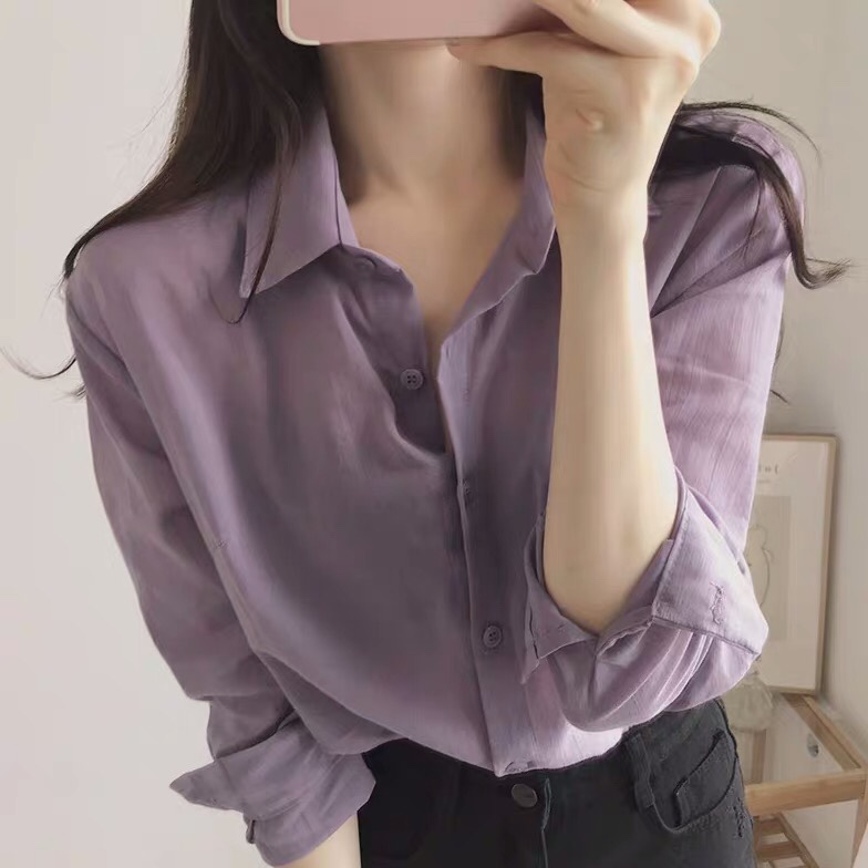 Purple square collar shirt women's early spring new temperament top popular spring fashion shirt
