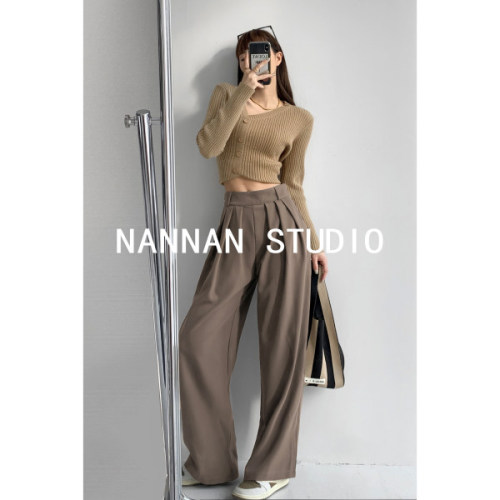 Spring and summer 2022 new suit pants women's floor pants straight tube loose wide leg pants show thin casual suit pants