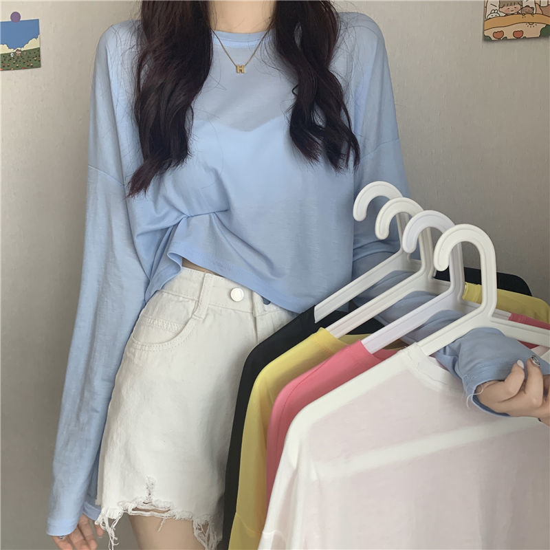 2023 new long-sleeved loose t-shirt bottoming shirt niche chic women's summer thin hot girl sun protection shirt