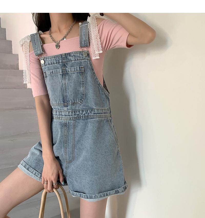 High Waist Wide Leg Denim suspender shorts women's 2021 new summer loose and thin age reducing suspender pants