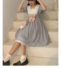 Japanese JK bow Navy collar short sleeved dress