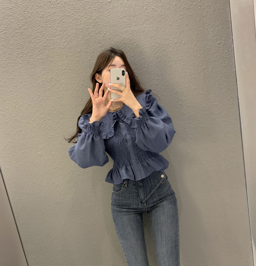 Spot 2023 Korean chic early spring temperament sweet doll collar shirt women's long-sleeved shirt