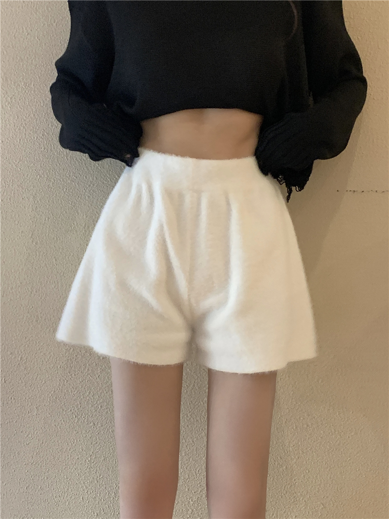 Real shooting real price autumn and winter all-match imitation mink velvet loose wide-leg shorts boots pants