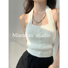 Design sense hanging neck knitted camisole women's outerwear retro fashion self-cultivation design sense bottoming shirt inner top