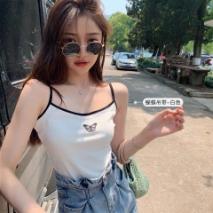 Lin Shanshan small butterfly embroidery short sleeve T-shirt women's summer slim bottomed tank top suspender short navel top