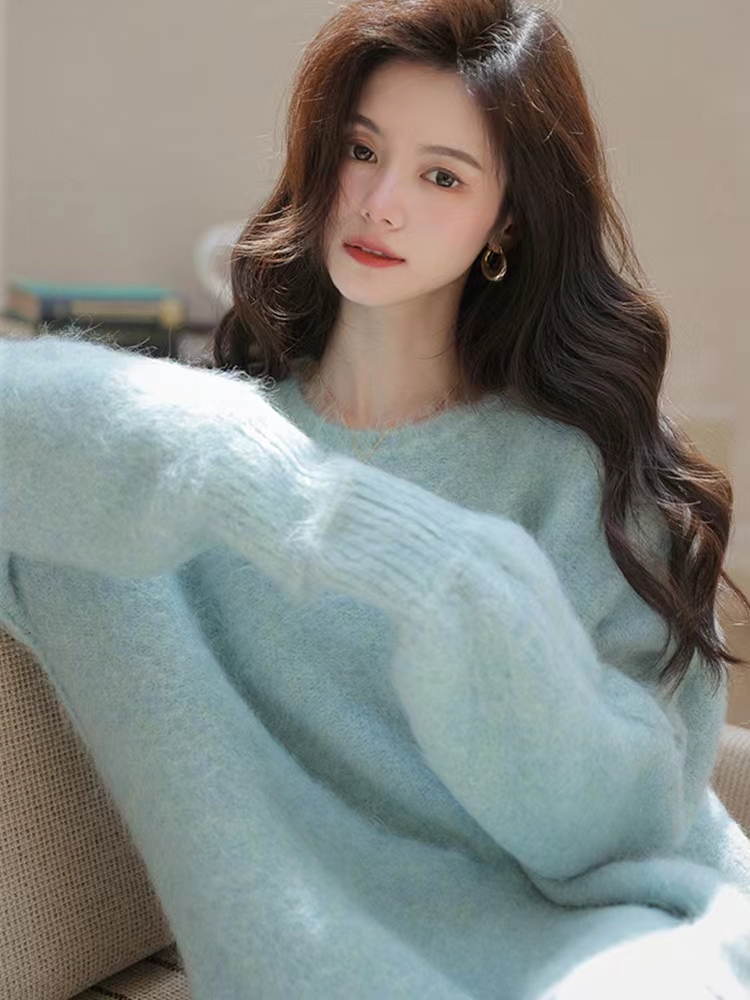 Alpaca wool round neck long-sleeved sweater v-neck vest early autumn new top women's 2022 new