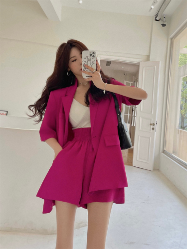 Real price real shot pure desire light familiar style back slit thin small suit + elastic high waist suit pants fashion suit