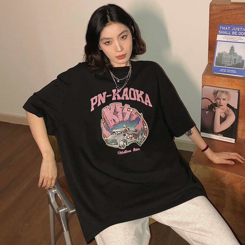 Summer recommended cotton 180g 2022 new fashion versatile Korean printed short sleeve T-shirt women