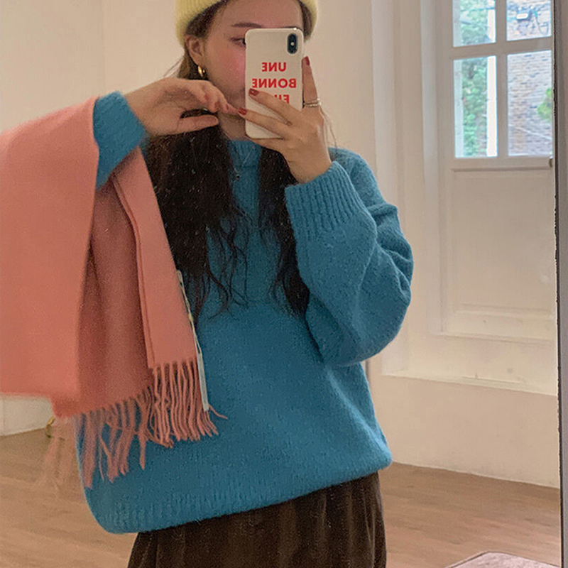 Candy sweater winter new lazy style playful round neck thickened thick needle binding knit