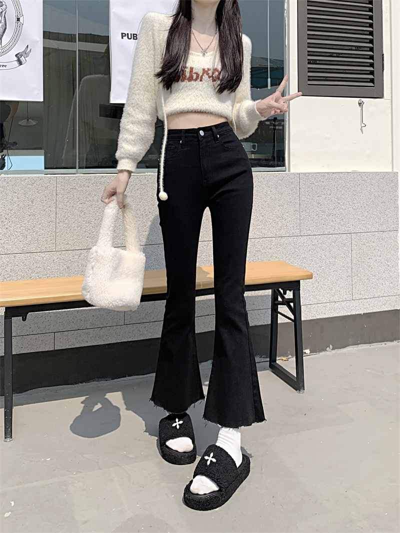 Real shot Weila jeans women's 2022 spring and autumn high waist thin retro straight small burr edge elastic nine-point pants