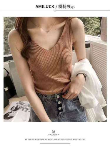 New style ice silk knitting Halter vest women's black inside sleeveless T-shirt Korean version versatile top outside in summer