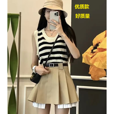 Premium ayuko black and white striped hollow out knitted vest for women 22 summer loose outer suspender sleeveless vest