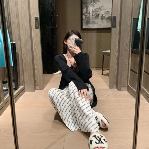 Korean 2022 summer new port style letter loose and versatile straight tube women's casual high waist pants