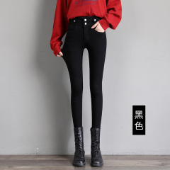 Real shot 2020 autumn new large double button high waist jeans women's fat mm small leg pants versatile fashion 200 kg