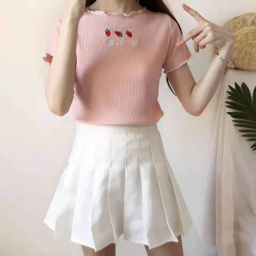 Korean version new small fresh embroidery student short T-Shirt Top