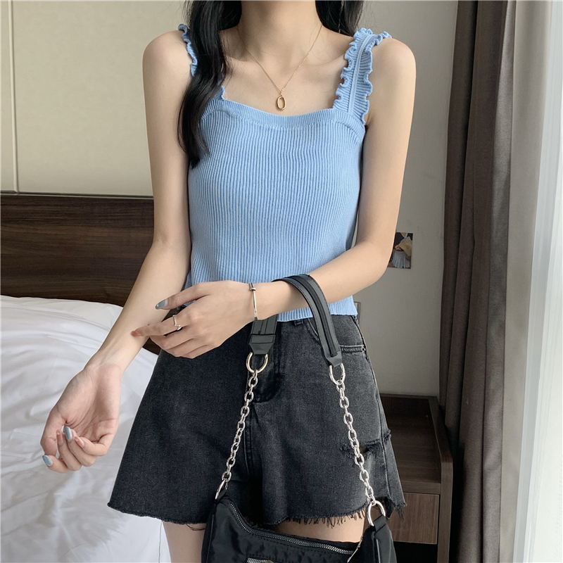 Agaric lace suspender vest spring and summer new Korean female sleeveless top bottomed shirt