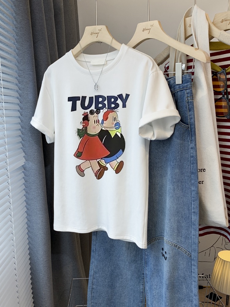Official picture spring and summer short-sleeved printed T-shirt Four fabrics to choose from Cotton Back collar