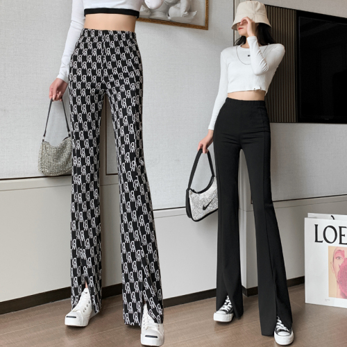 Qianniaoge leisure micro horn pants women's spring new high waist thin Korean versatile split leg pants