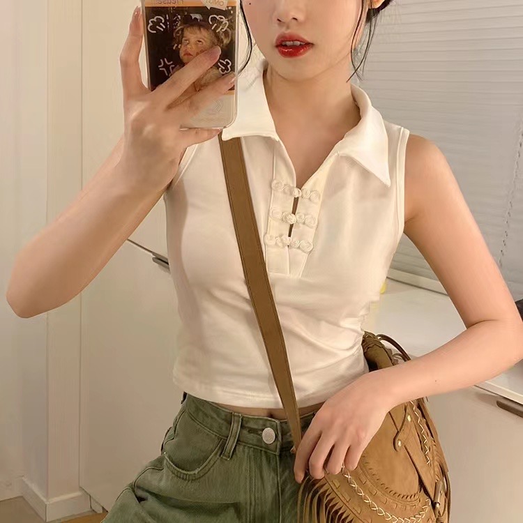 Double yarn pure cotton 230g design niche women's summer vest slim outer top short style