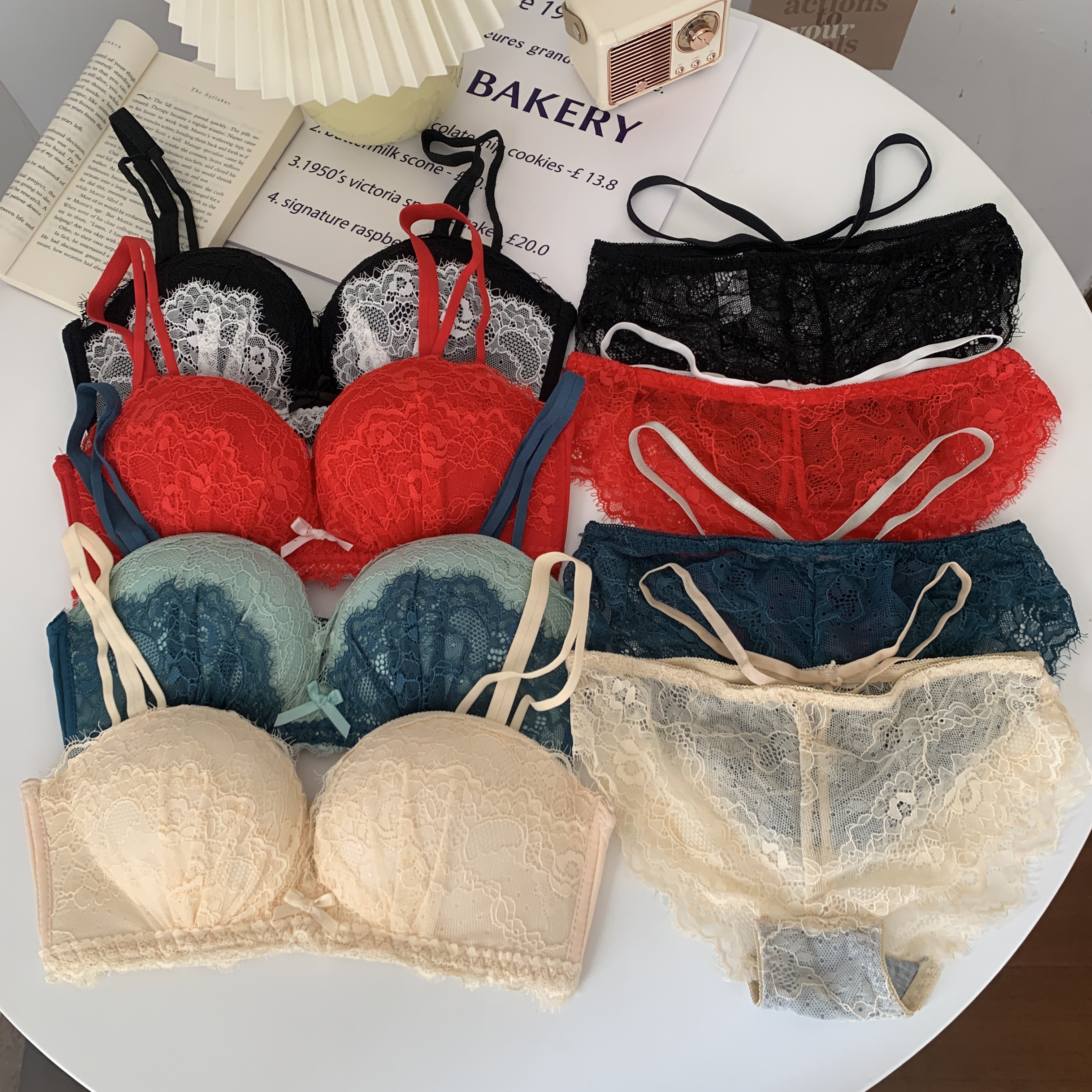 Real shot real price small chest gathered adjustment type non-steel ring underwear collection pair breast anti-sagging bra panty set