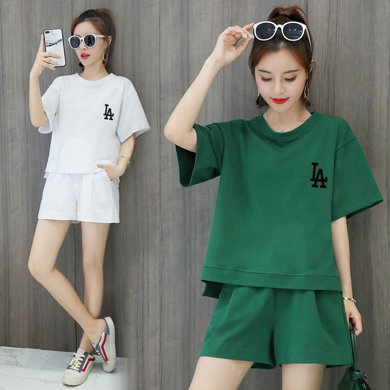 Sportswear women's summer Korean loose style short sleeve shorts student hip hop leisure two piece set