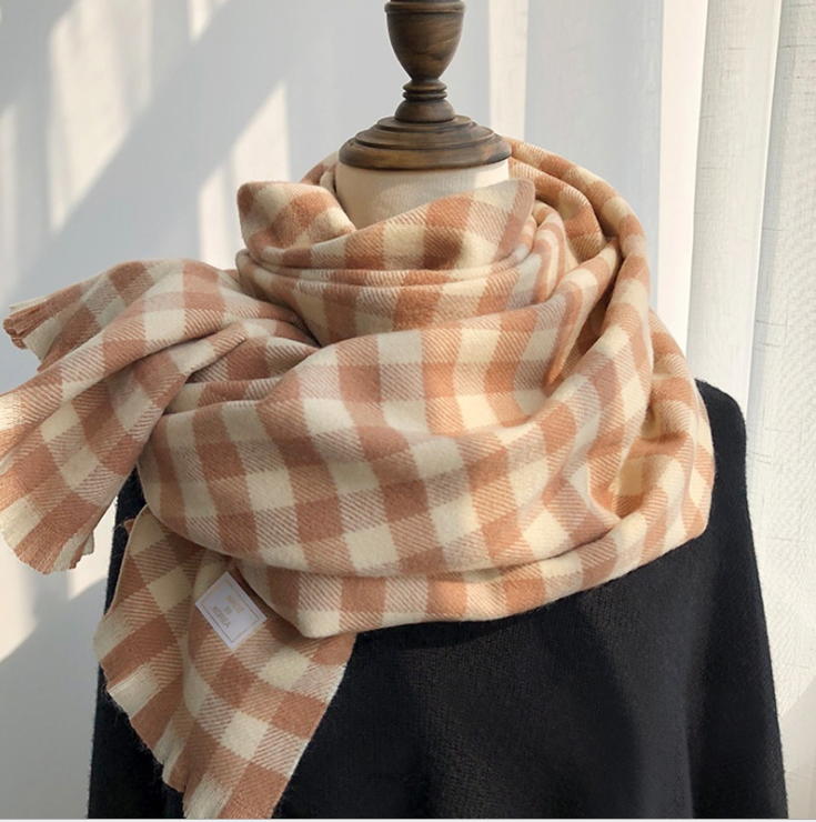 Small plaid scarf for women winter Korean version simple student lovely girl thickened warm neck British shawl fashion
