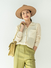 Meiyang welfare Xiangyang Fritillaria cardigan pocket knitted long sleeve polo shirt