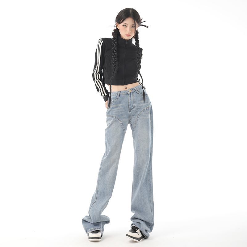 Real time classic retro patchwork flare pants Korean Erni lengthening&regular