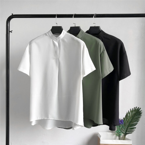 New summer men's vertical collar shirt men's Korean loose casual large Short Sleeve Shirt Top