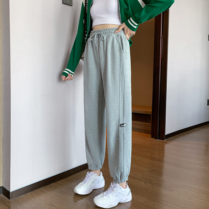 Real shot autumn casual thin sweatpants drawstring sports pants large size loose thin section harem pants women