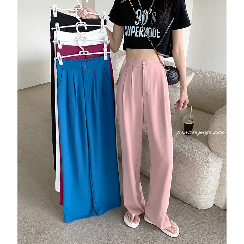 Real auction real price 2022 summer elastic waist fashion simple casual pants suit pants women's straight tube slim loose pants