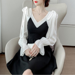 Autumn 2021 new Japanese women's first love style long sleeve Platycodon grandiflorum dress careful machine lace up splicing skirt children