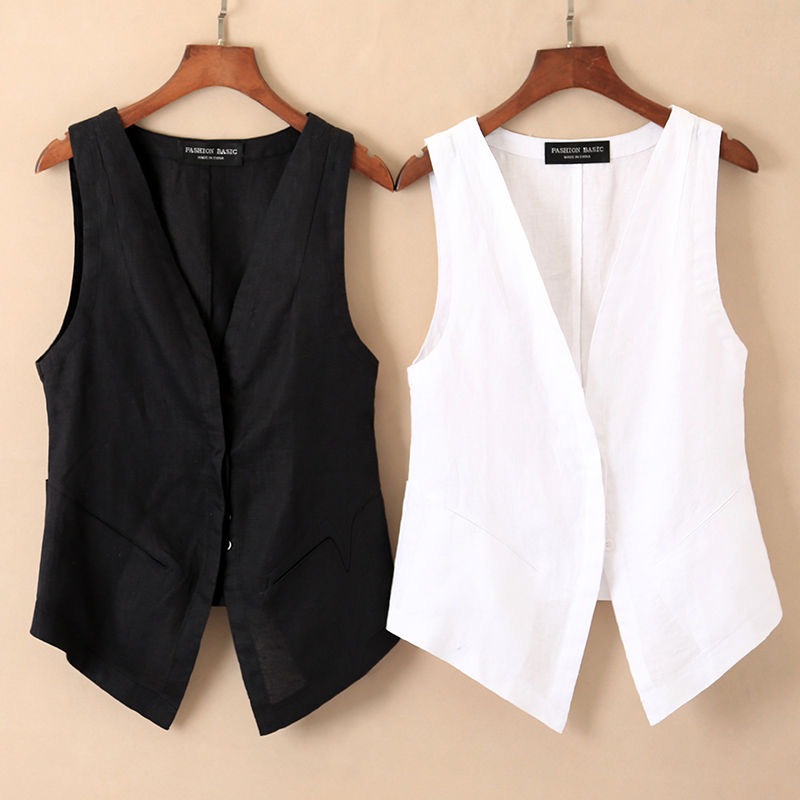 2022 spring, summer and autumn vest, women's Linen outer coat, women's short cotton linen vest, breathable and thin