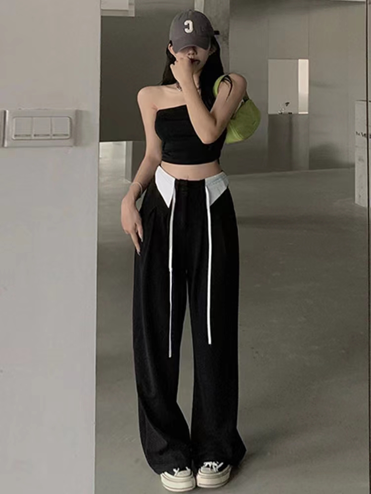 Super hot suit pants women's autumn new straight high waist loose wide leg fat mm large size drape design casual pants