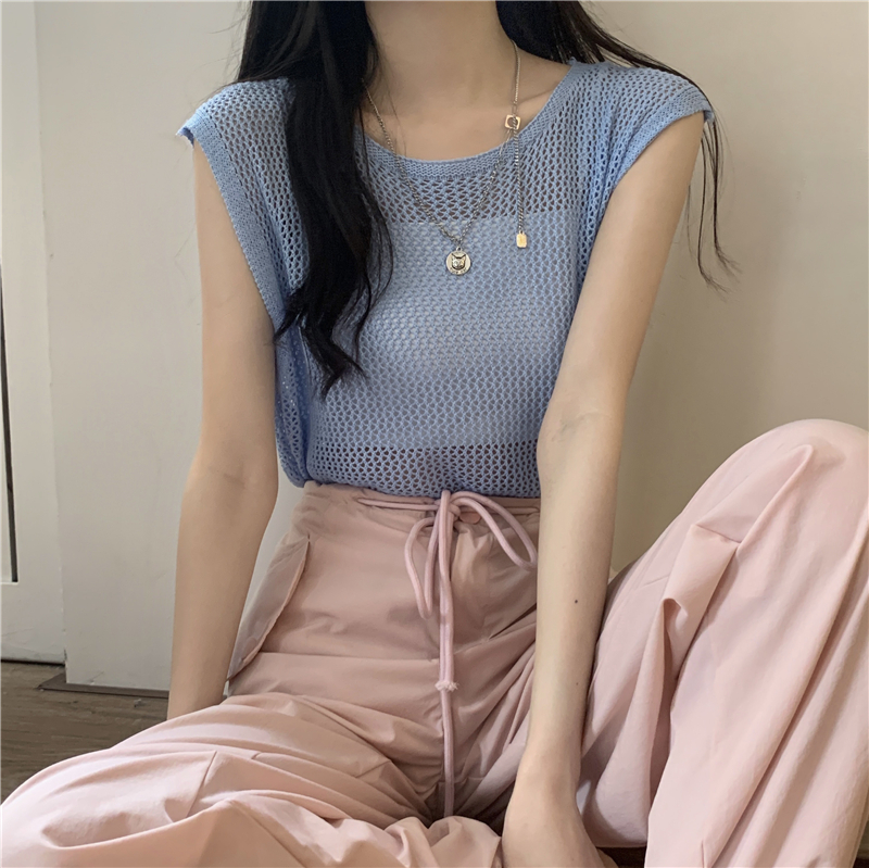 Real price summer new sweater vest thin sleeveless hollow out top