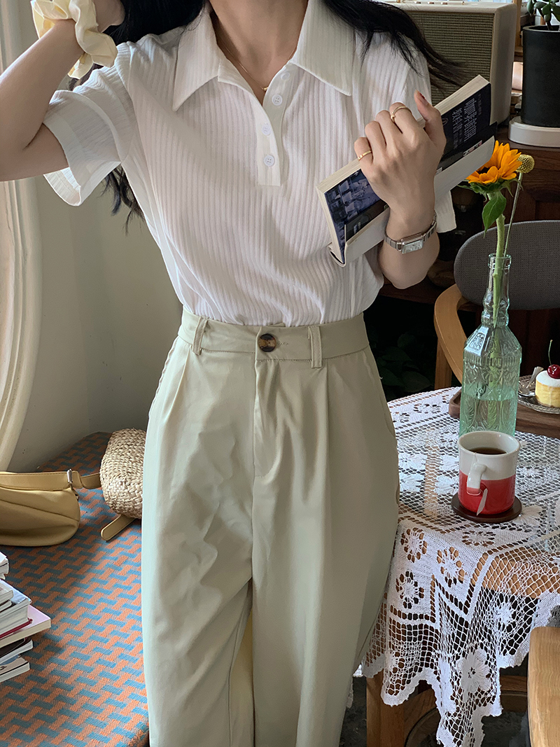 Real price real shot slim pit strip polo collar T-Shirt Top Female summer