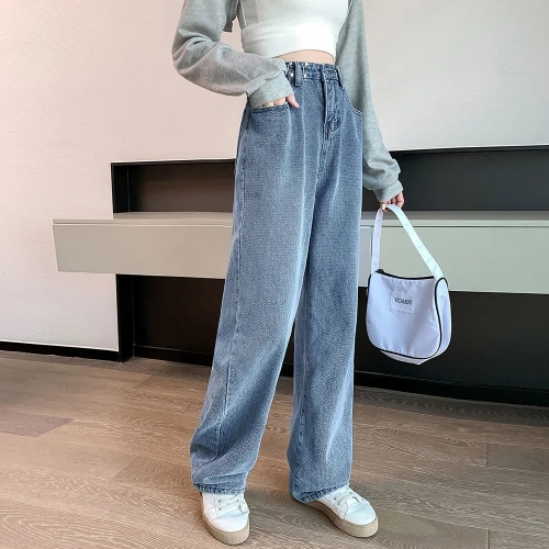 Oukabuyi fish scale jeans 2022 new large women's spring dress straight tube high waist loose casual pants