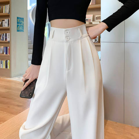 Official figure wide leg pants women's sagging high waist slim suit pants in summer straight tube thin pants