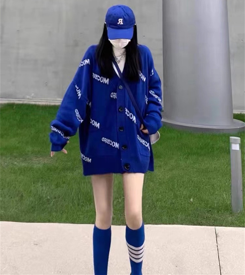 2022 autumn and winter new South Korea Dongdaemun net red sweater rabbit velvet letter jacquard heavy industry cardigan sweater women