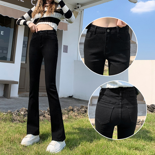 Real shooting of high volume jeans women's new autumn style slim high waist micro pull pants women's slim nine point pants