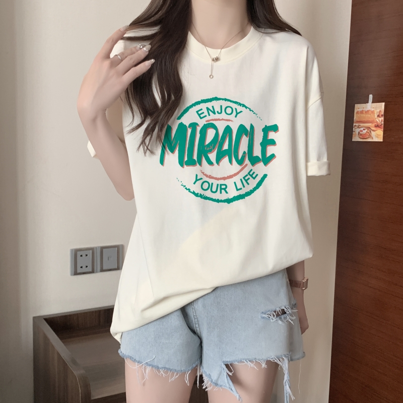 Real shot-summer dress 100% cotton 200g combed cotton letter short-sleeved T-shirt for women