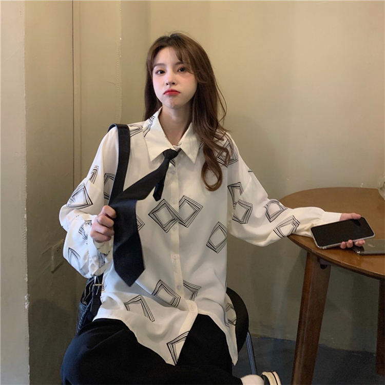 Vintage Port style shirt women's design sense minority top student loose long sleeve thin top