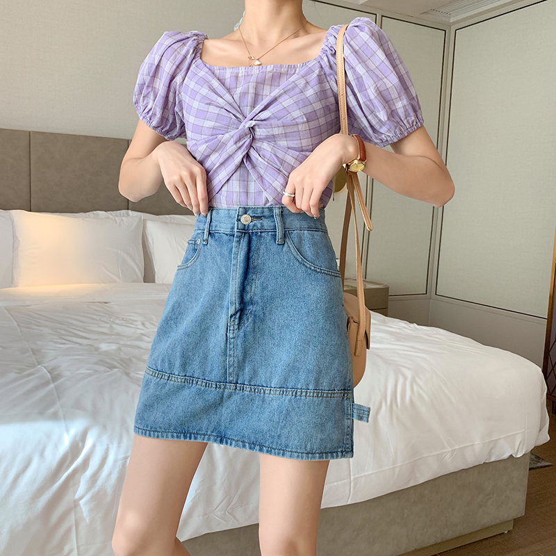 Real shooting # Korean A-line skirt for women's new Hong Kong style large size fat mm high waist bag hip thin casual miniskirt trend