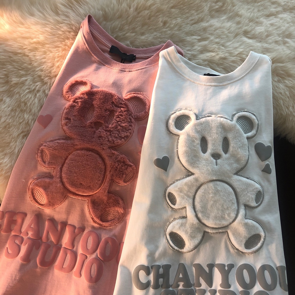 New embroidered bear short sleeve women's middle and long style