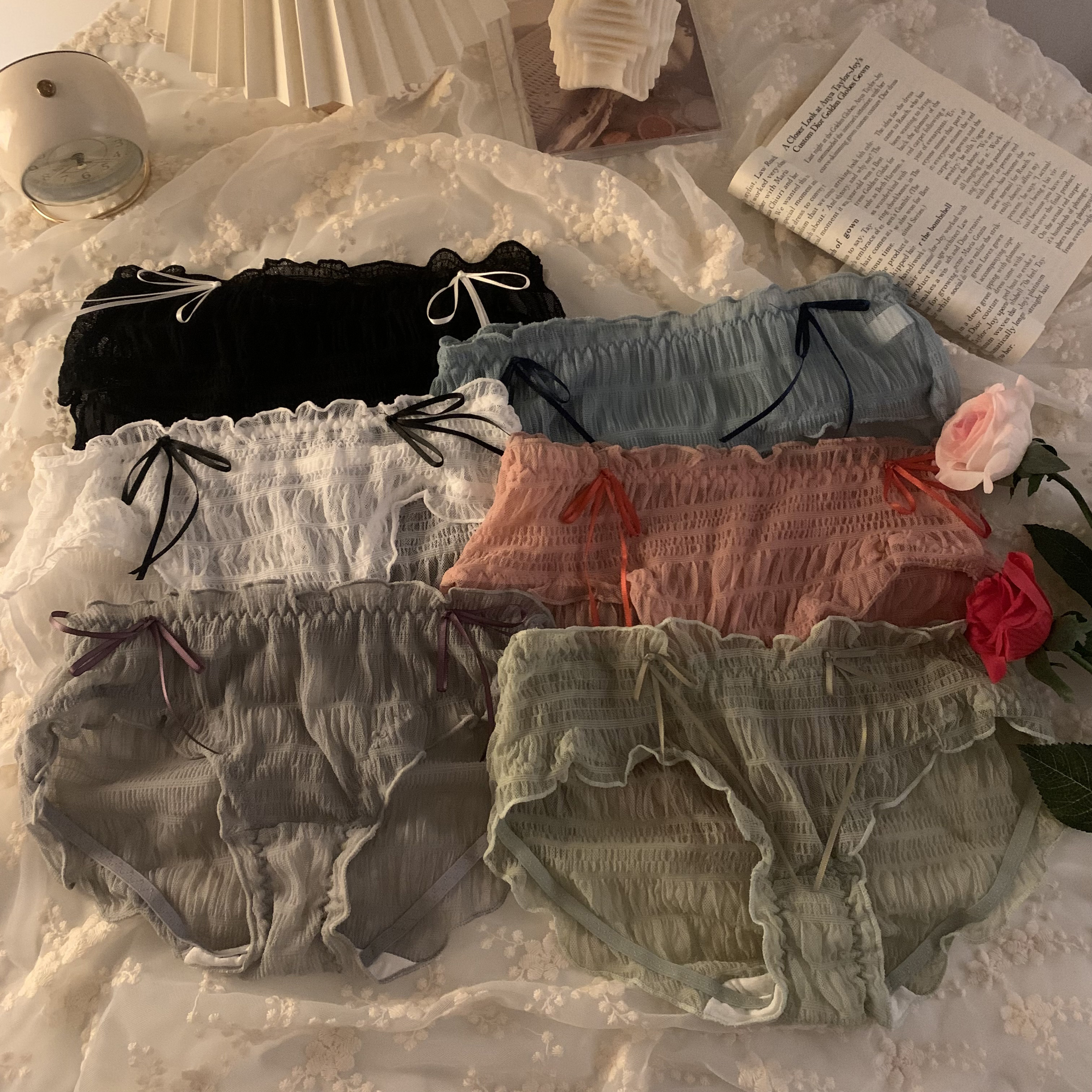 Real price net lace underwear women's summer sexy shorts cotton crotch traceless breathable Briefs 3 Pack